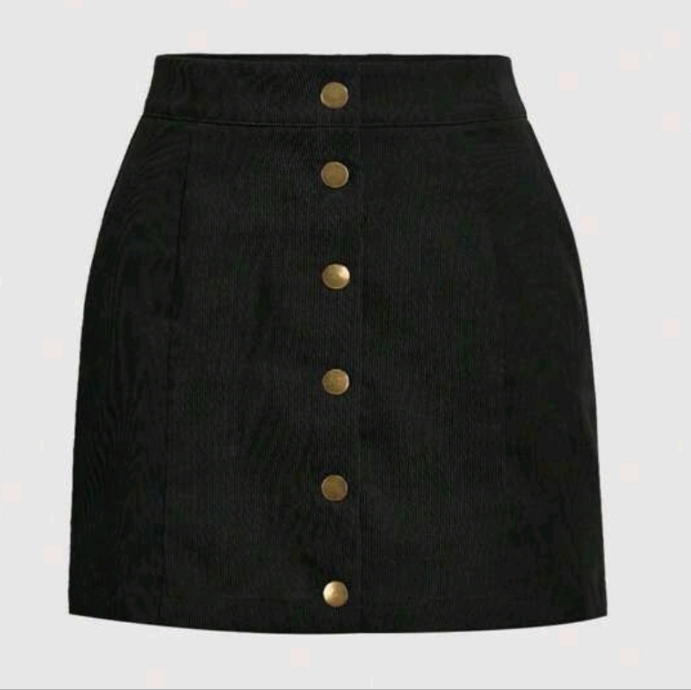 SHEIN Black Mini Skirt with Gold Buttons